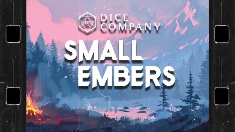 A promo graphic for Small Embers by Dice Company, showing a pastel woodland landscape.